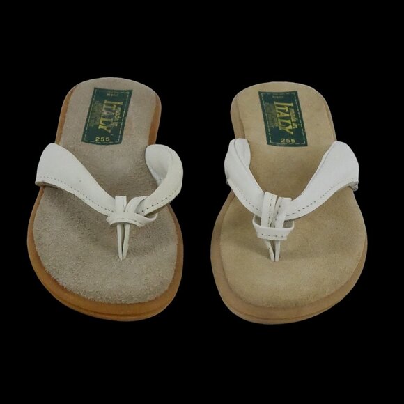 Vintage Shoes - Vintage Leather Flip Flops Womens Size 6.5 Made in Italy Sandals White Leather W